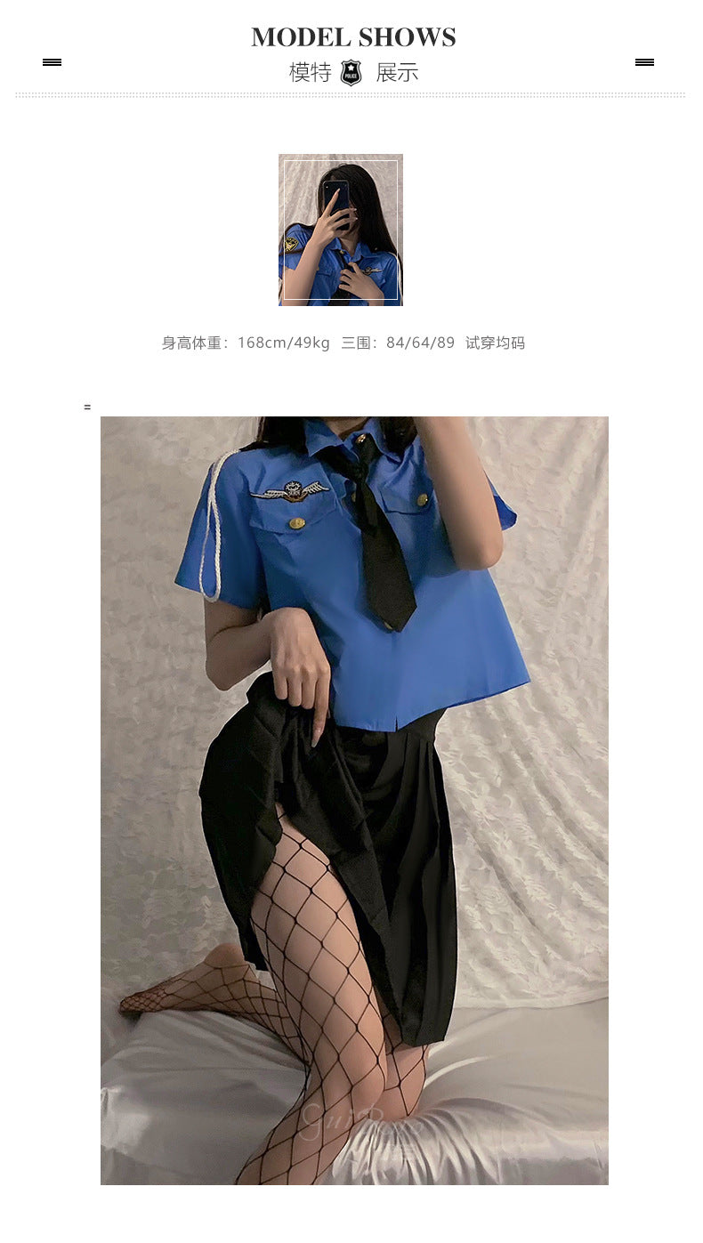 高腰瘦身百褶裙性感女警职业套装