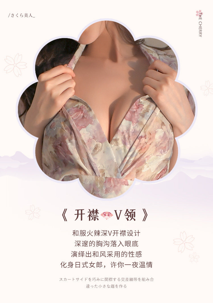 晕染花色剪花雪纺情趣和服套装