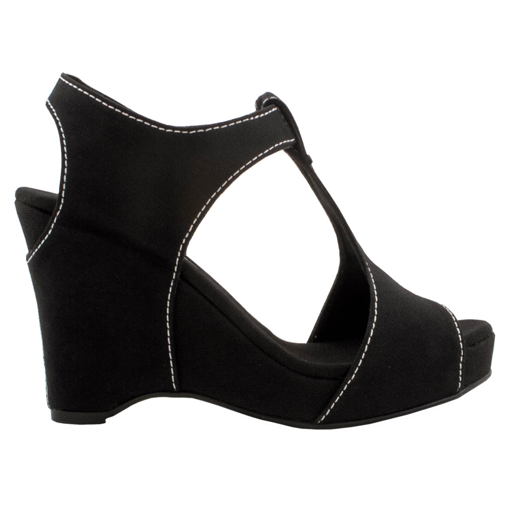 Slow and Steady Wins the Race — Wedge Sandal | Black with White Stitching