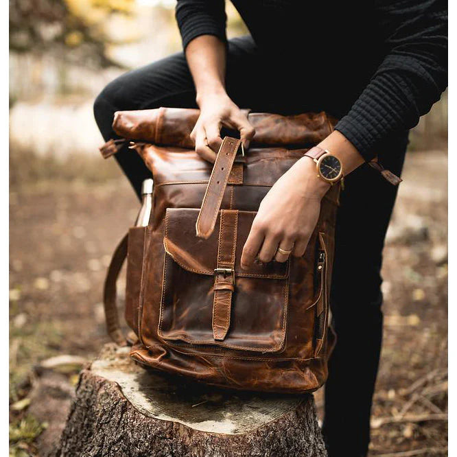 real leather backpack