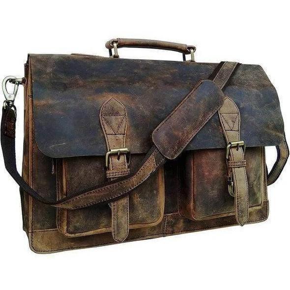 distressed leather messenger bag