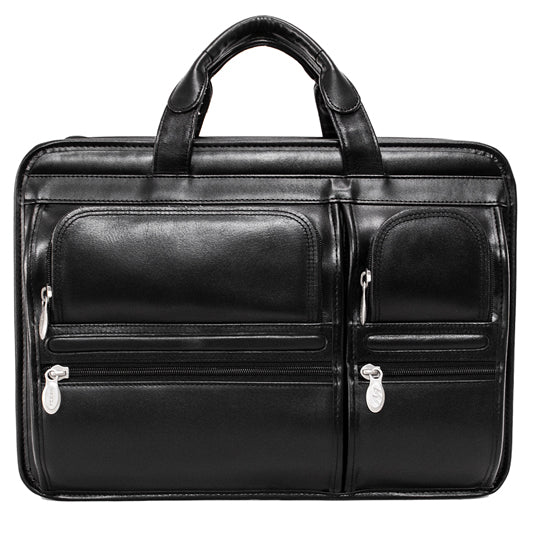 McKlein Hubbard Double Compartment Leather Laptop Briefcase Black