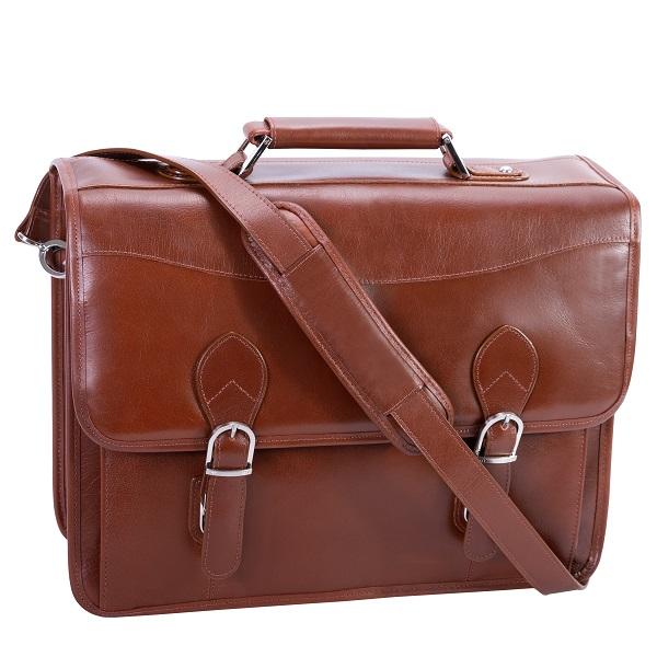 red leather messenger bag