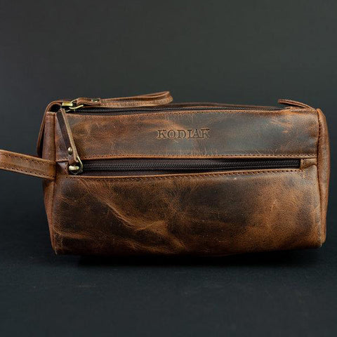 Brown Leather Toiletry Bag - Dopp Kit