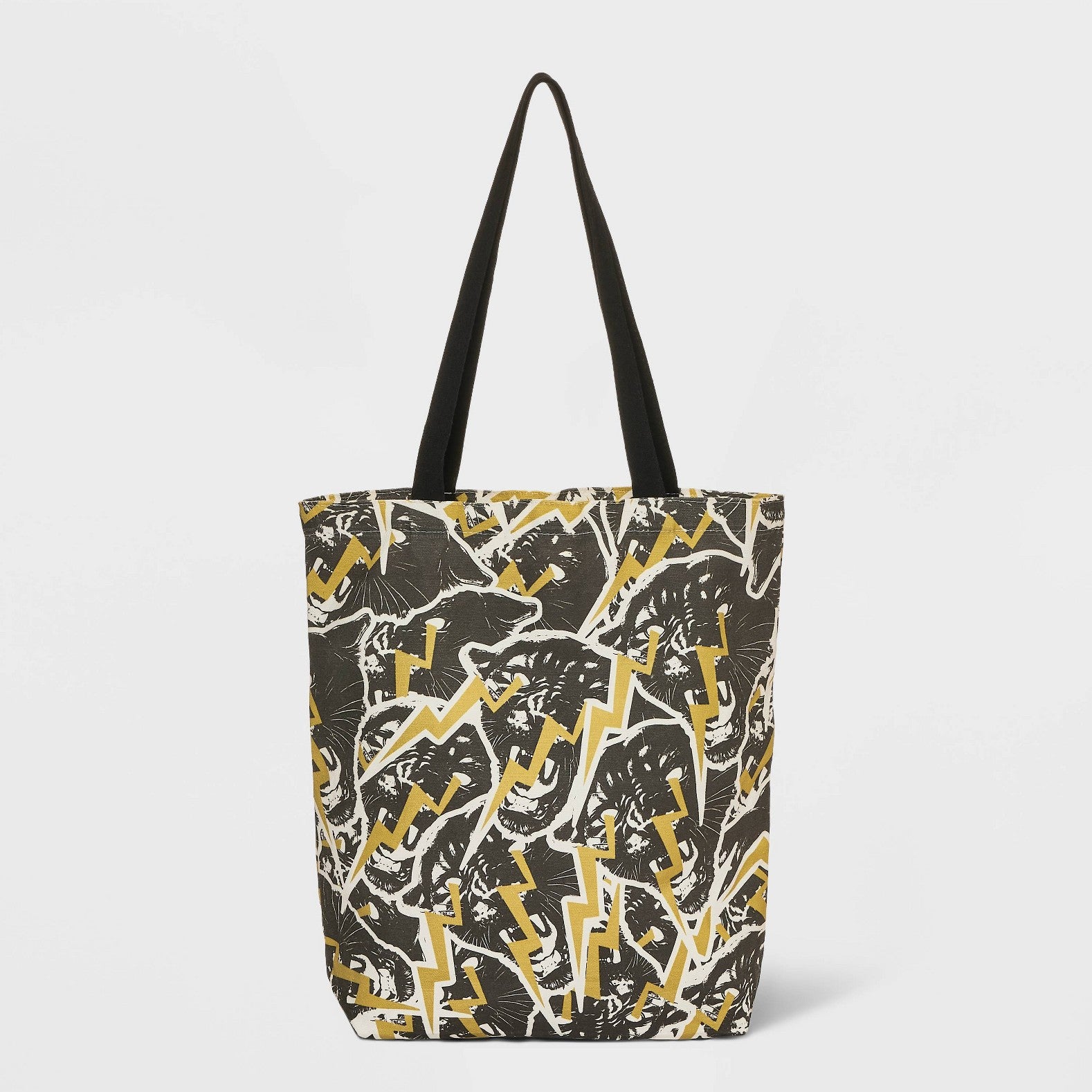 tote bag with panther and lightning bolt pattern