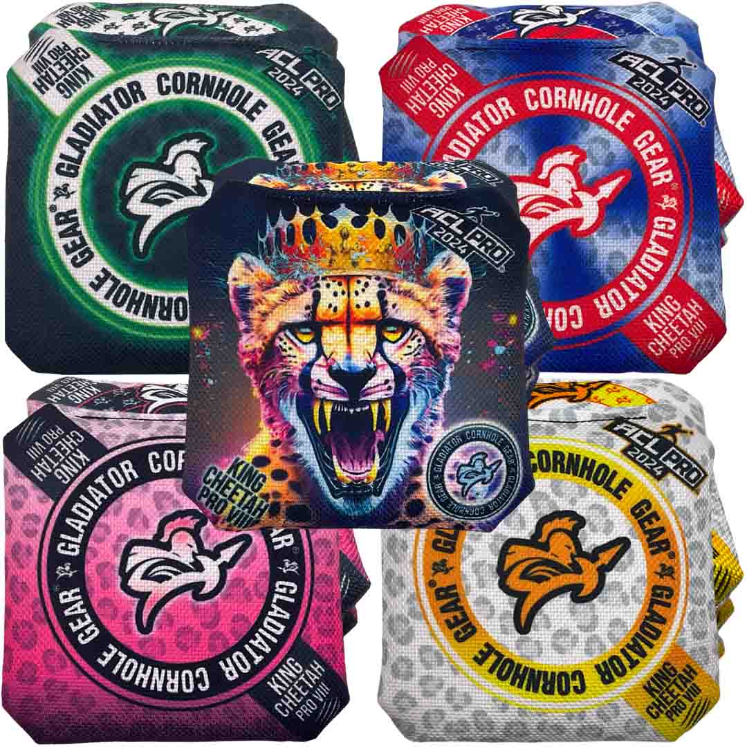 King Cheetah Pro VIII Cornhole Bags ACL PRO 2024 8 Bags / Stealth Gold / Ruthless Pink
