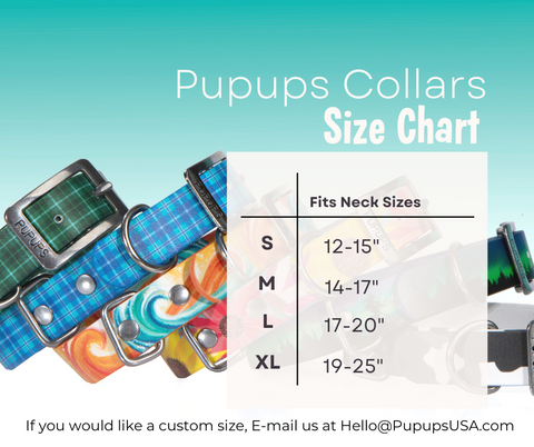 Pupups BioThane Dog Collar Size Chart