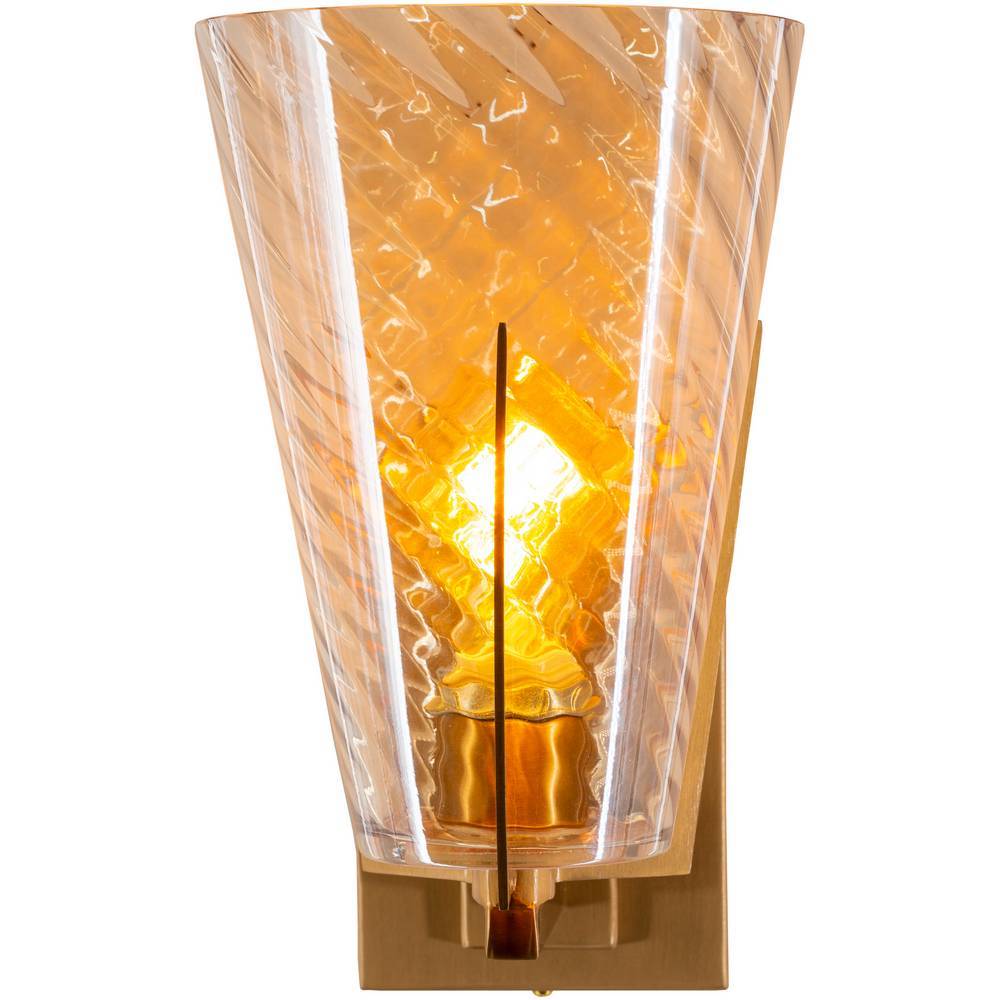 Mid-Century Modern Brass Champagne Colored Glass Sconce