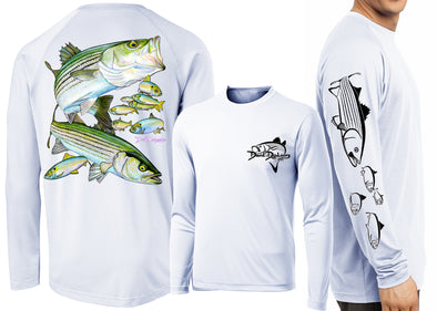 [New] Striper Fishing Shirts for Men with Striped Bass Fish Artwork Large / Pearl Grey