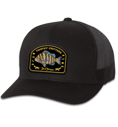 Sheepshead Toothy Critters 6 Panel Trucker Snap Back Mulitcam Camo Green Black  Hat