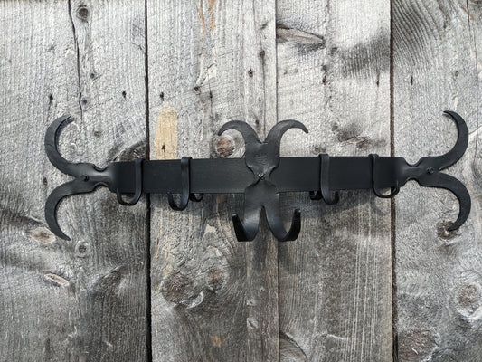 Pot Rack Hand Forged Wrought Iron Blacksmith Hammered Rivets Scroll-Design  Rustic Kitchen — VinTin™