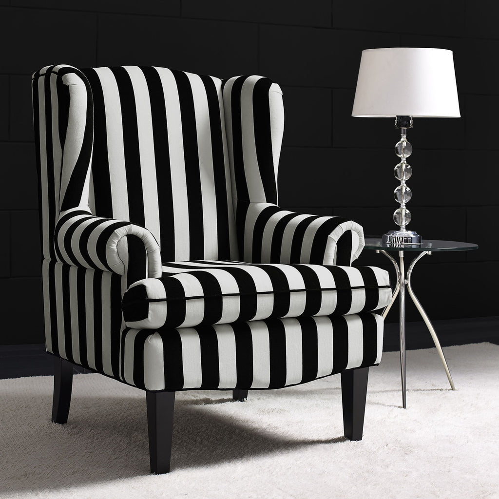 Paris Velvet Wingback Chair Black White Striped Fabulous And