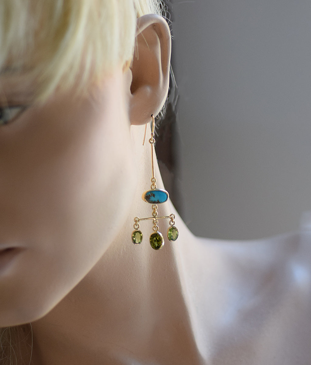 Chandelier Earring with Turquoise and Peridot