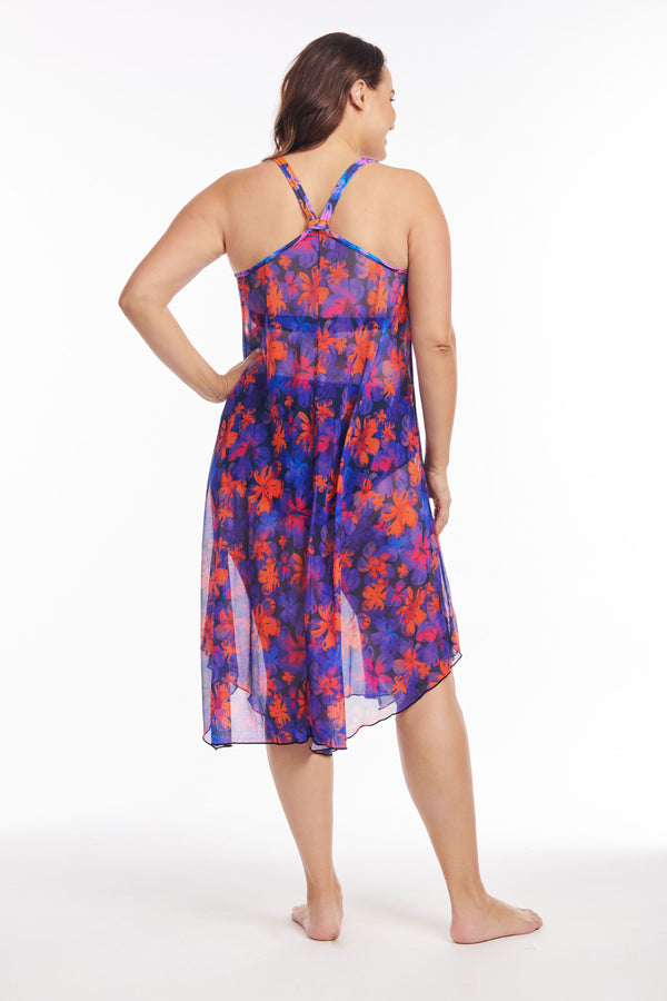 Plus Size Shirred One Piece Skater Swimdress in Iridescent Blooms – Mazu  Apparel