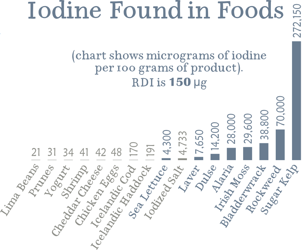 Iodine Found in Foods compared to seaweed