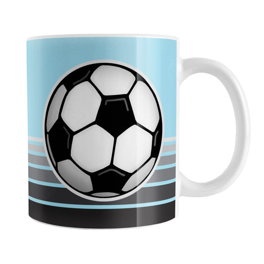Gray Gradient Lined Blue Soccer Ball Mug (11oz) at Amy's Coffee Mugs