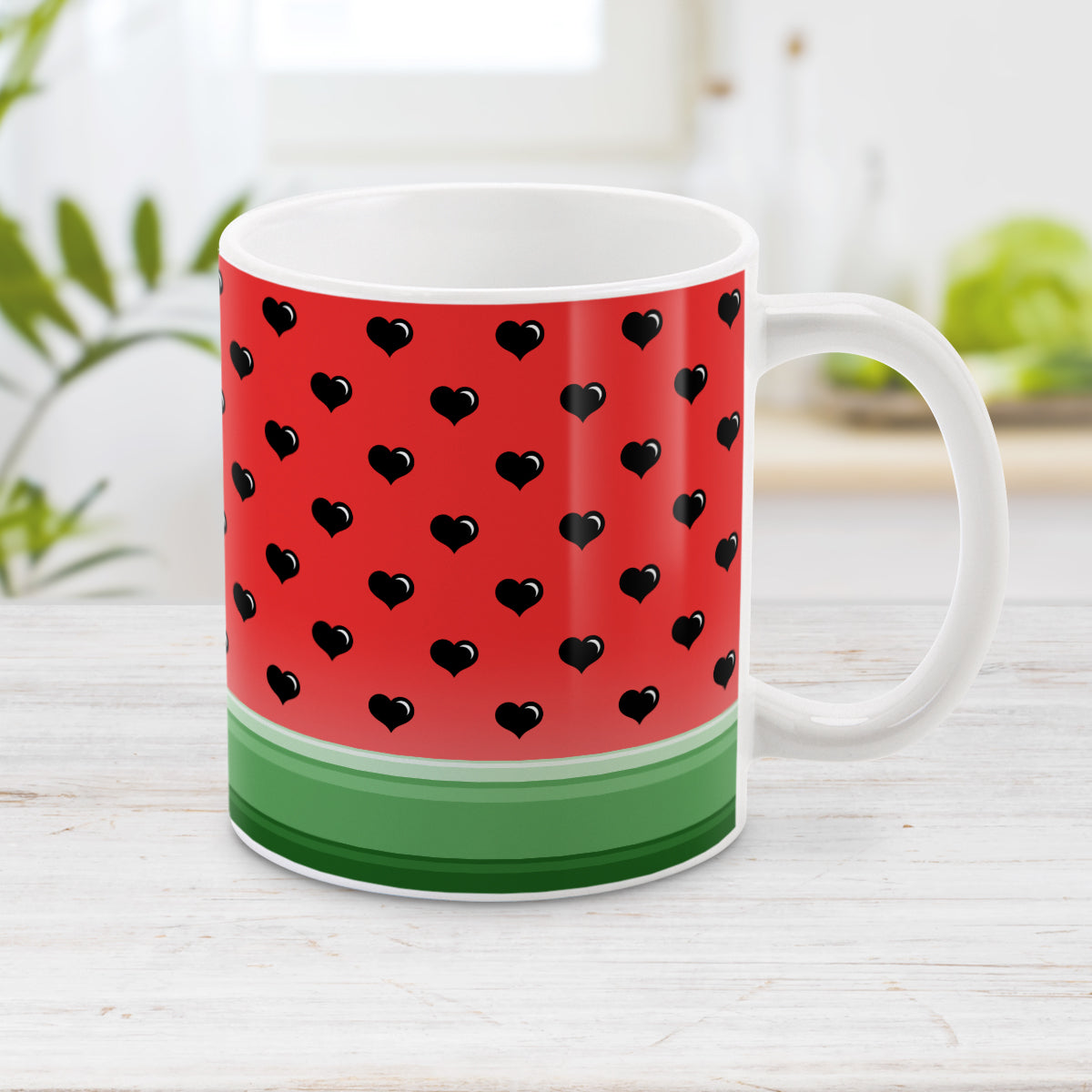 Hearts Pattern Watermelon Mug (11oz ceramic mug) at Amy's Coffee Mugs