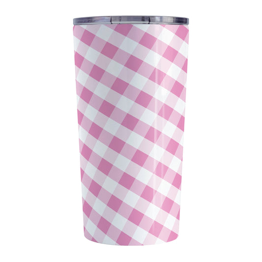 Pink and White Stainless Steel Checkered Tumbler