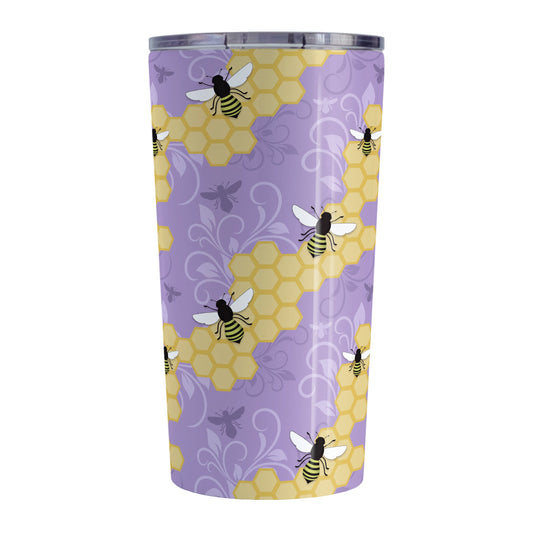 Purple Honeycomb Bee Tumbler Cup, Golden Yellow Purple Flourish 10oz or  20oz Insulated Cup, Iced Coffee Tumbler, Hot or Cold Beverages 