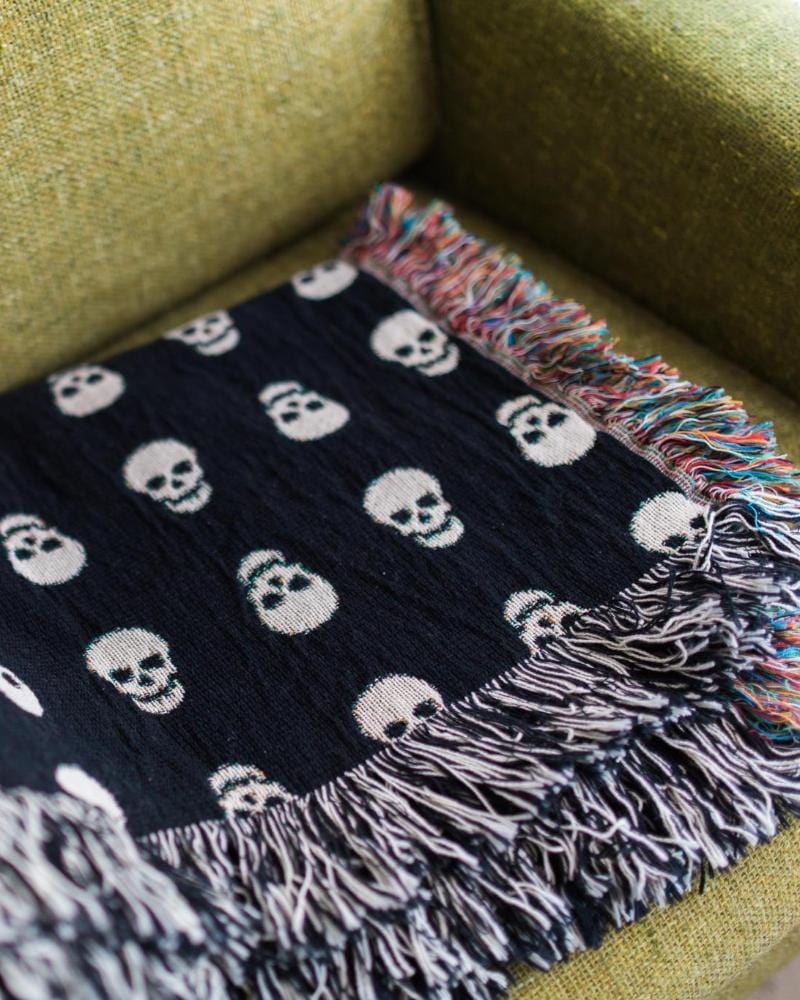 Skull Throw Blanket Black Frankie Print Co