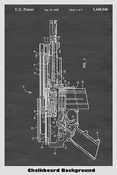 Gas Operated M-16 Pistol Patent Print Art Poster