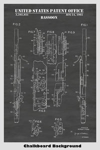 Bassoon Patent Print Design Poster In Chalkboard Background