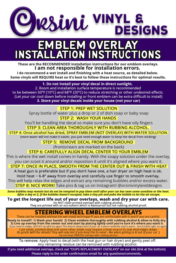 Installation Instructions for Emblem Overlays