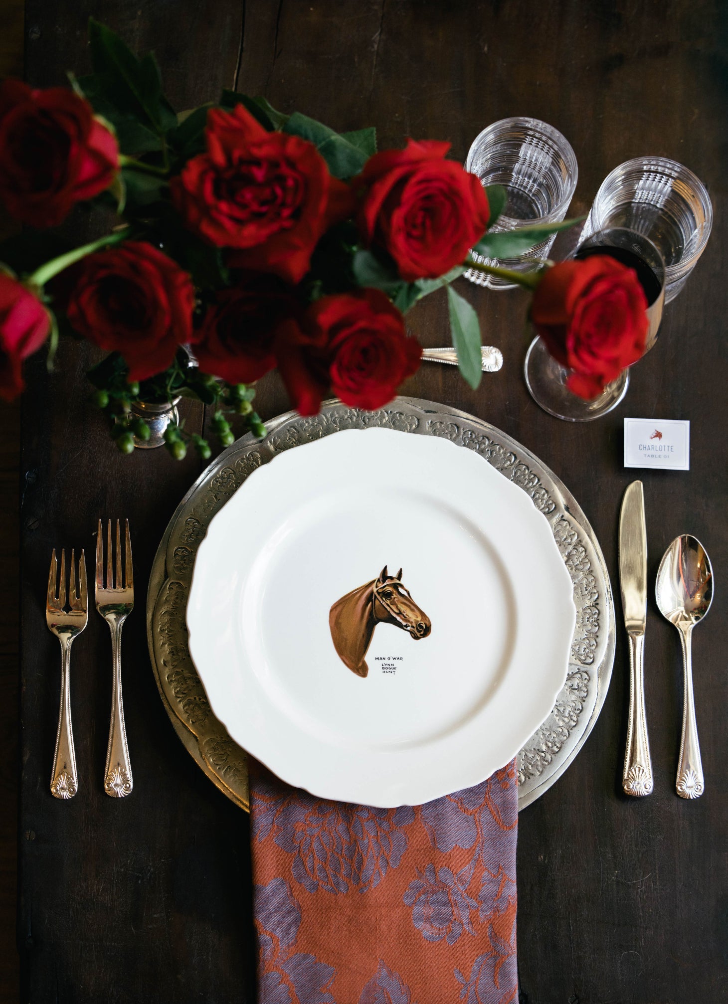 Equestrian tablescape place setting