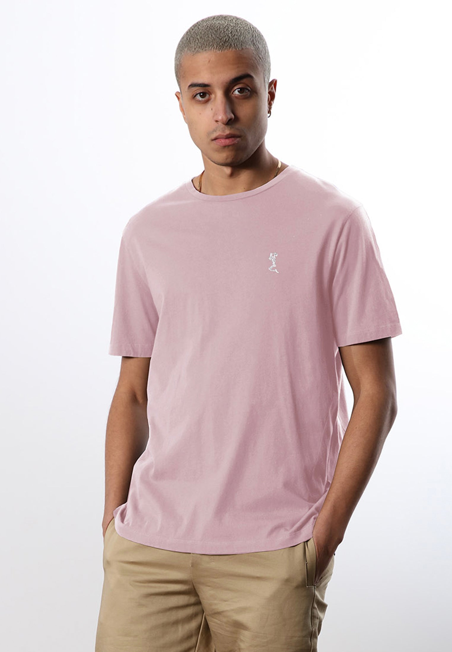 Men's Organic Cotton Essential Logo T-Shirt in Pale Pink Marl