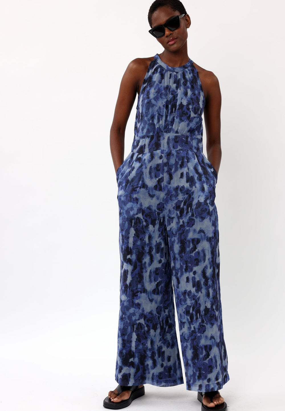 RELIGION Noble Blue Halter Neck Jumpsuit