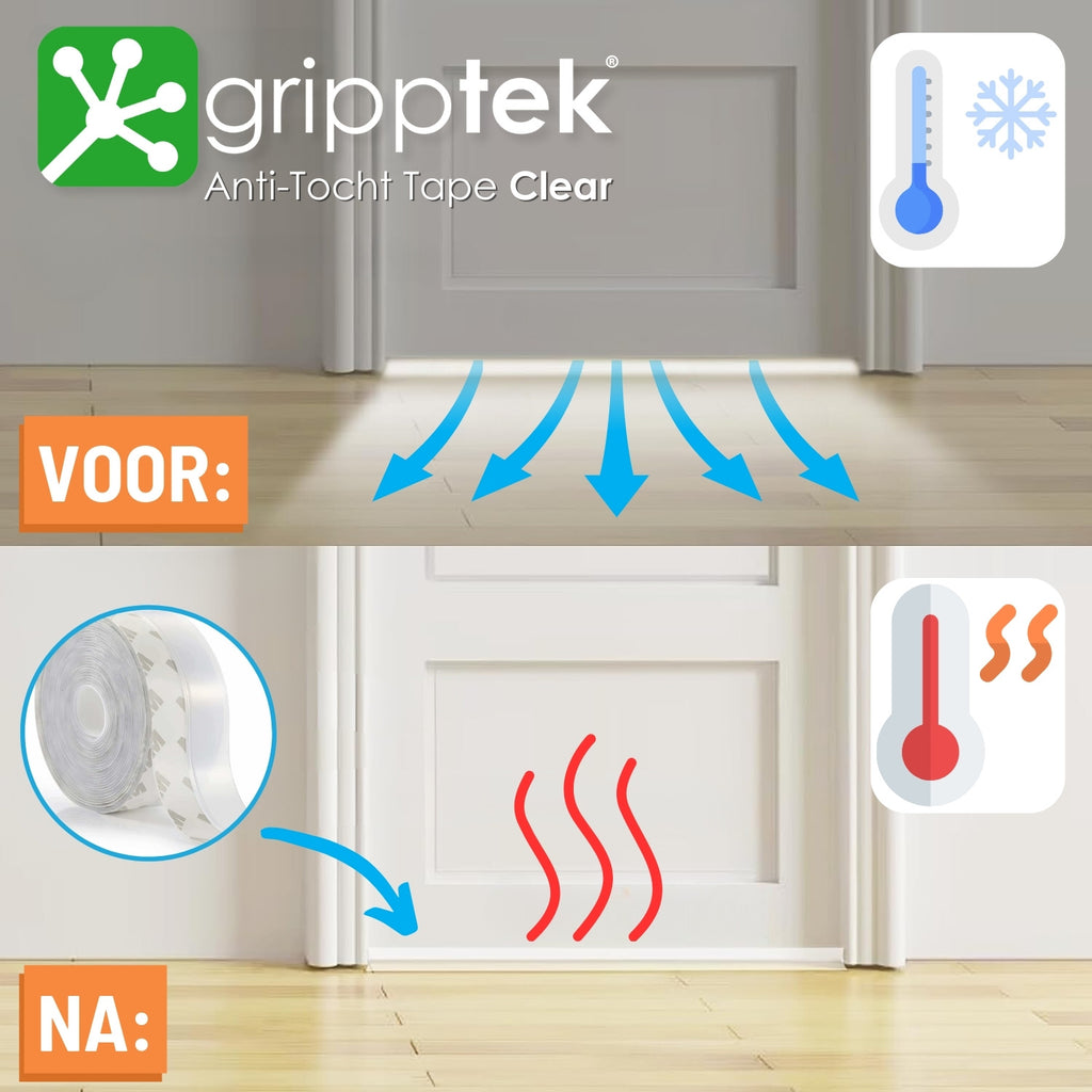 Voor Na GrippTek Anti Tocht Tape Clear