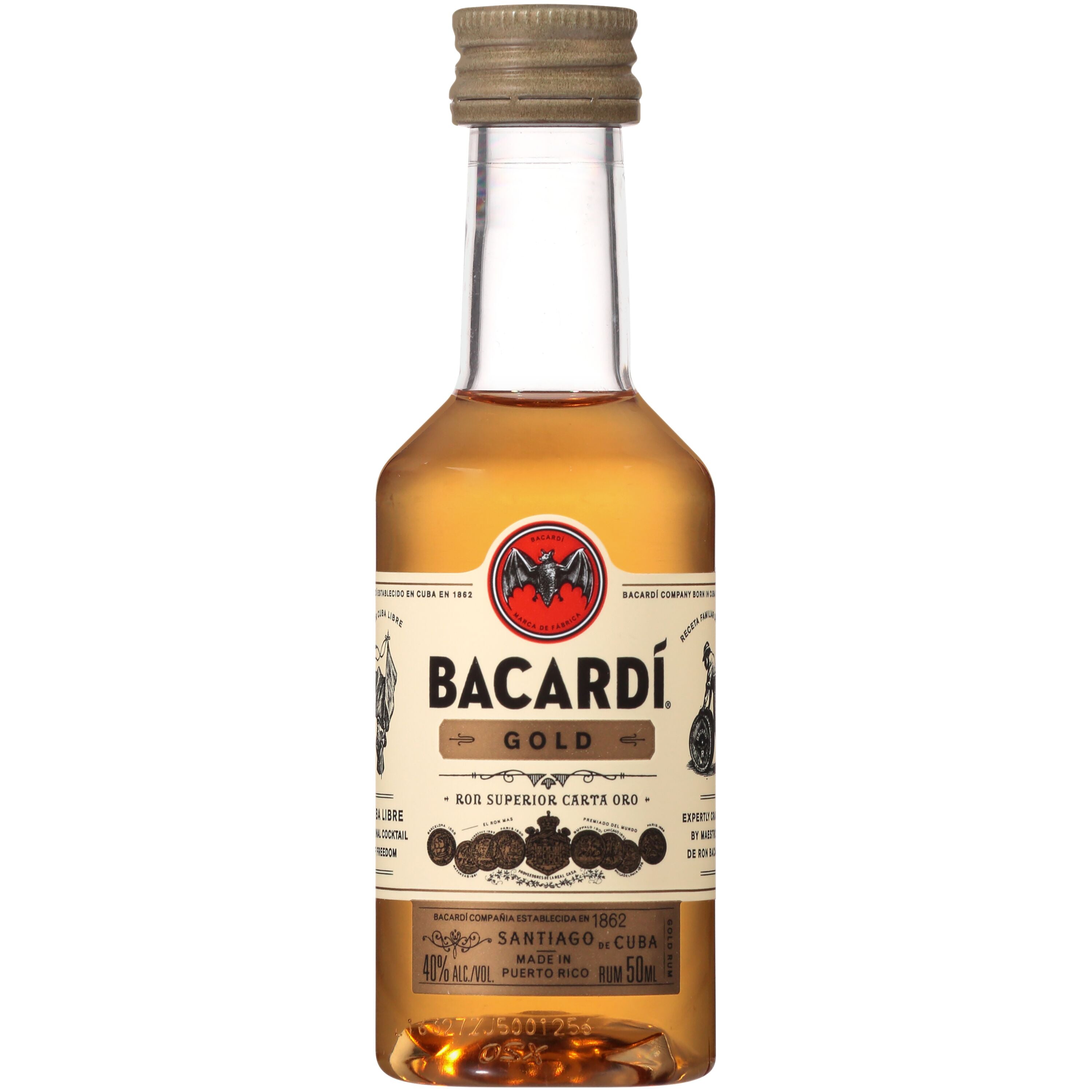 BACARDI GOLD (P R) 50ML SLEEVE (10 BOTTLES)