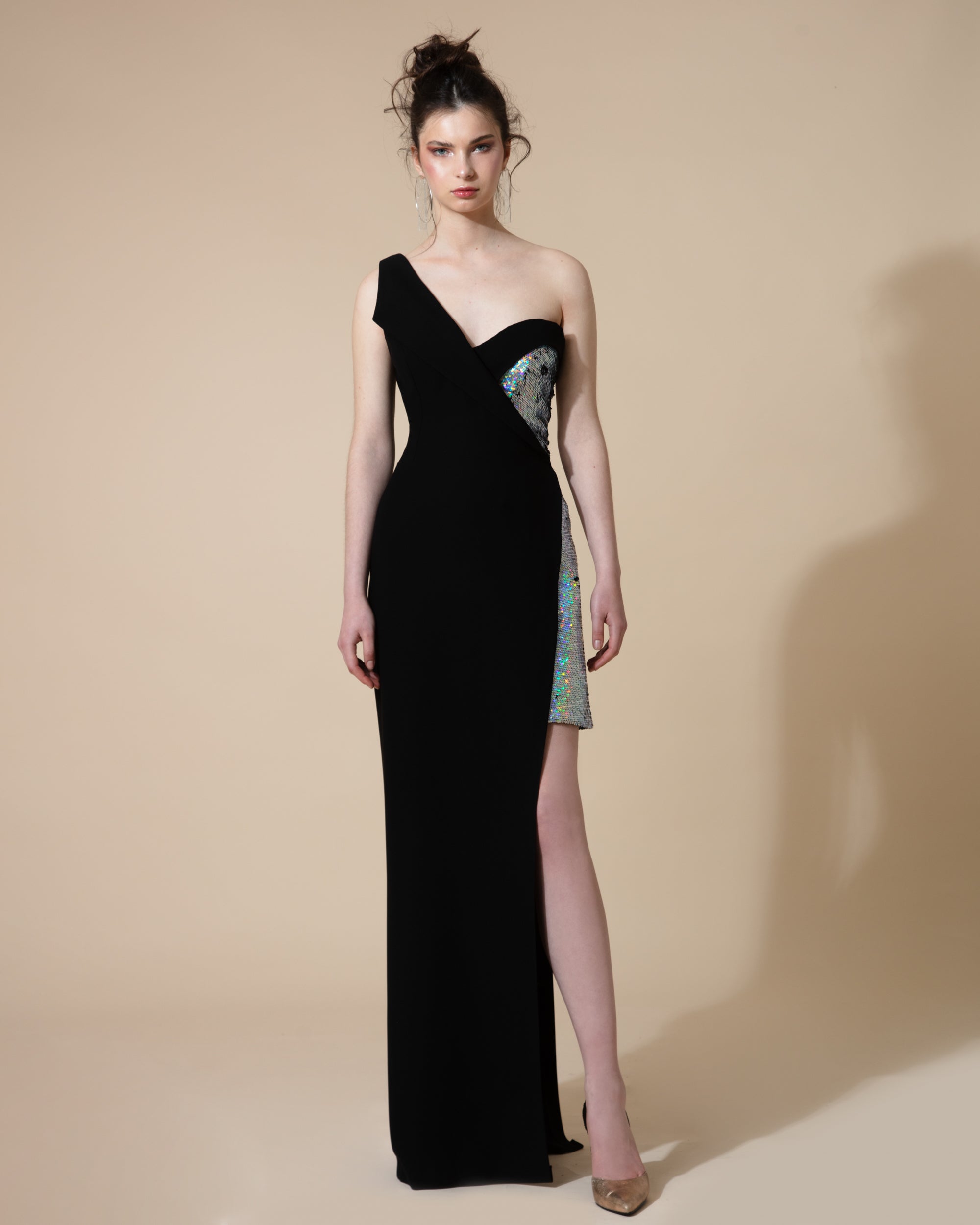 Bi-Fabric Asymmetrical-Cut Dress – Gemy Maalouf