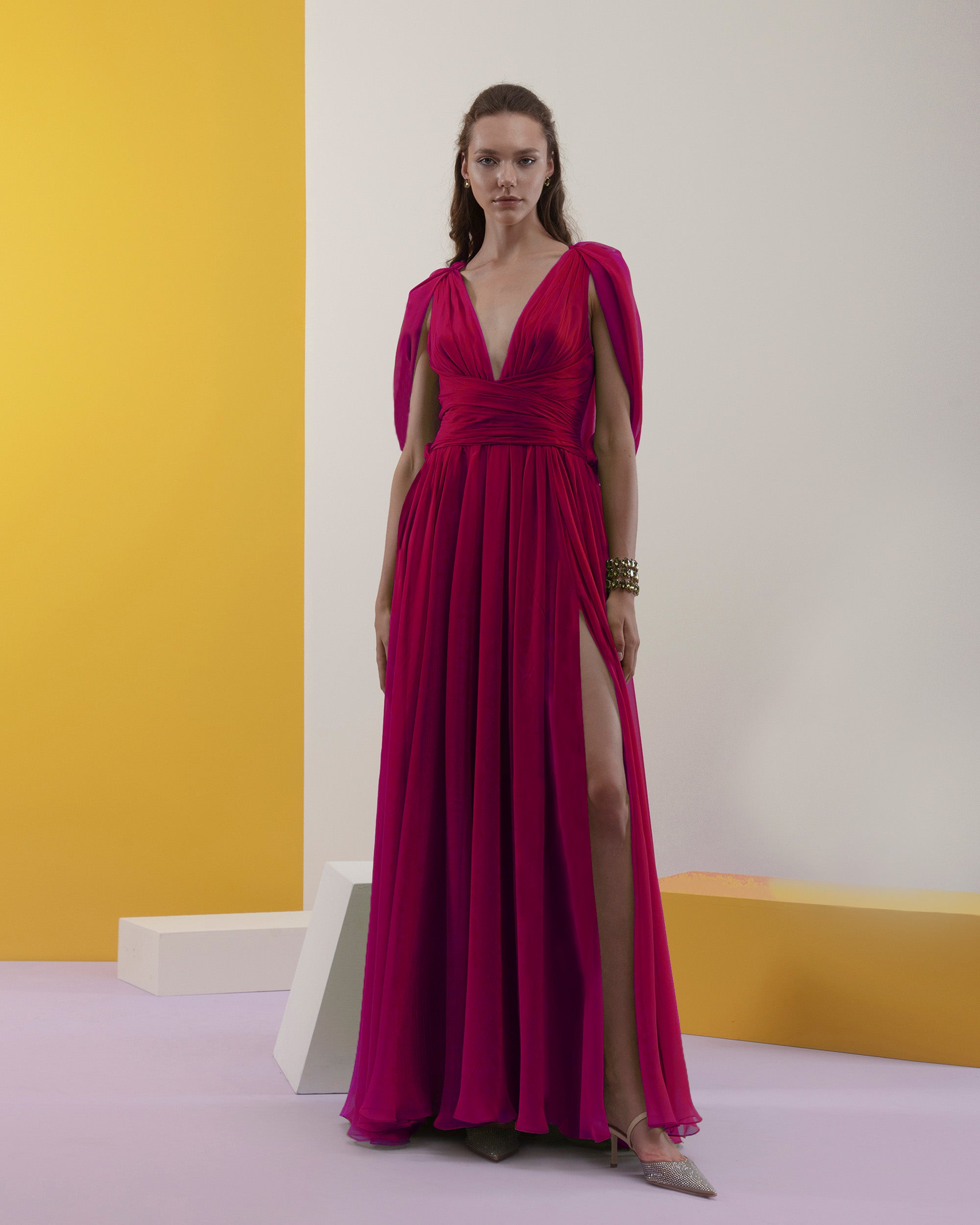 Draped Waist Fuchsia Dress – Gemy Maalouf