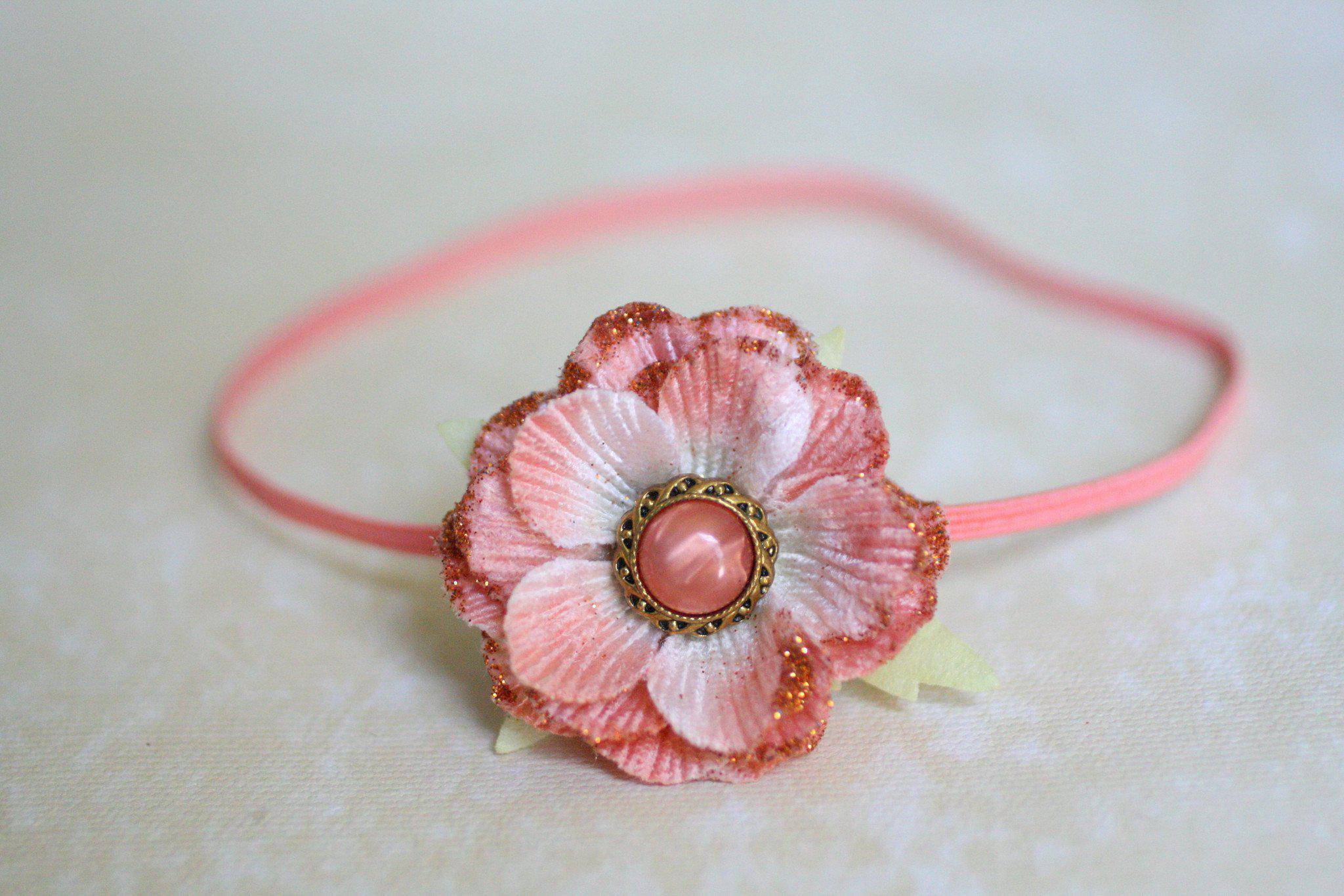 Coral Bling Glitter Flower Headband – Beautiful Photo Props