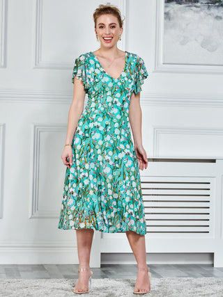 Oliana Mesh Bardot Neckline Dress, Green Floral – Jolie Moi Retail