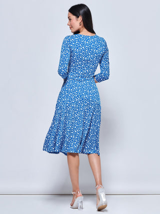 Fit & Flare Pleated Ponte Midi Dress, Navy Spot – Jolie Moi Retail