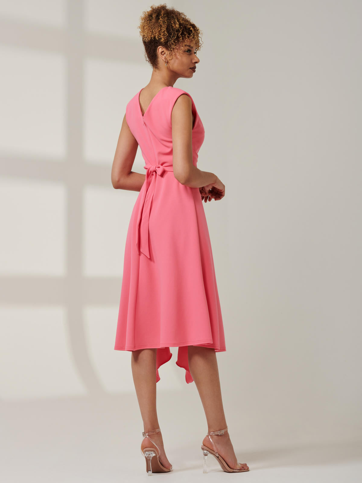 Qiana Ruffle Detail Midi Dress, Pink