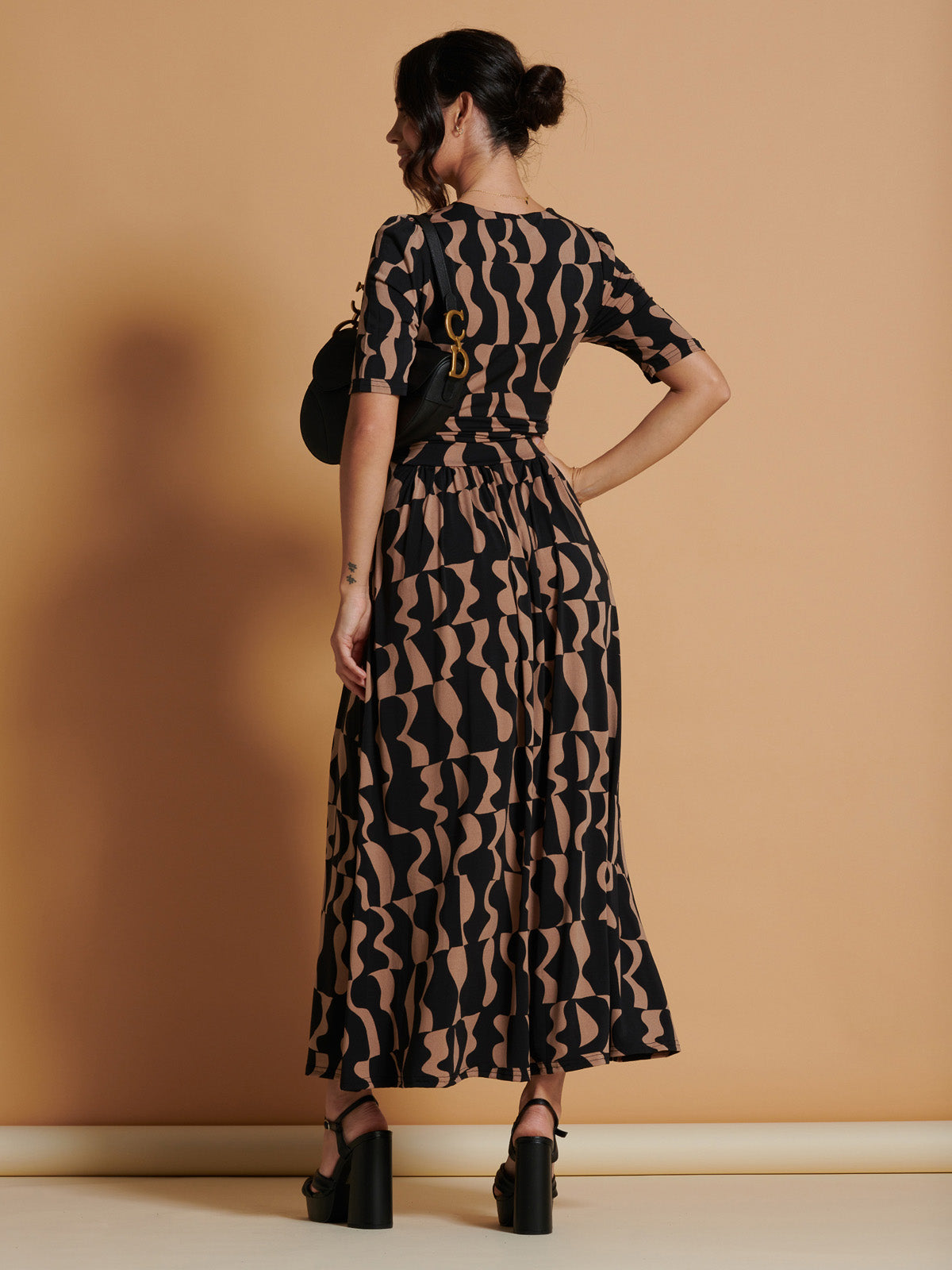 Jenny Printed Maxi Dress, Brown Pattern