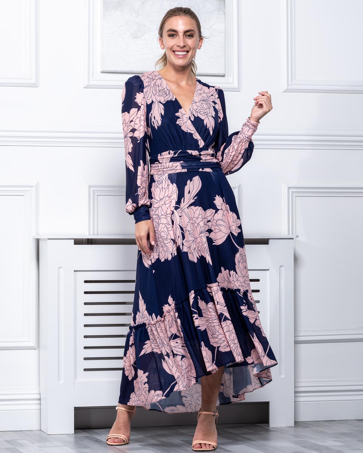 Sample Sale - Long Sleeve Maxi Dress, Navy Floral