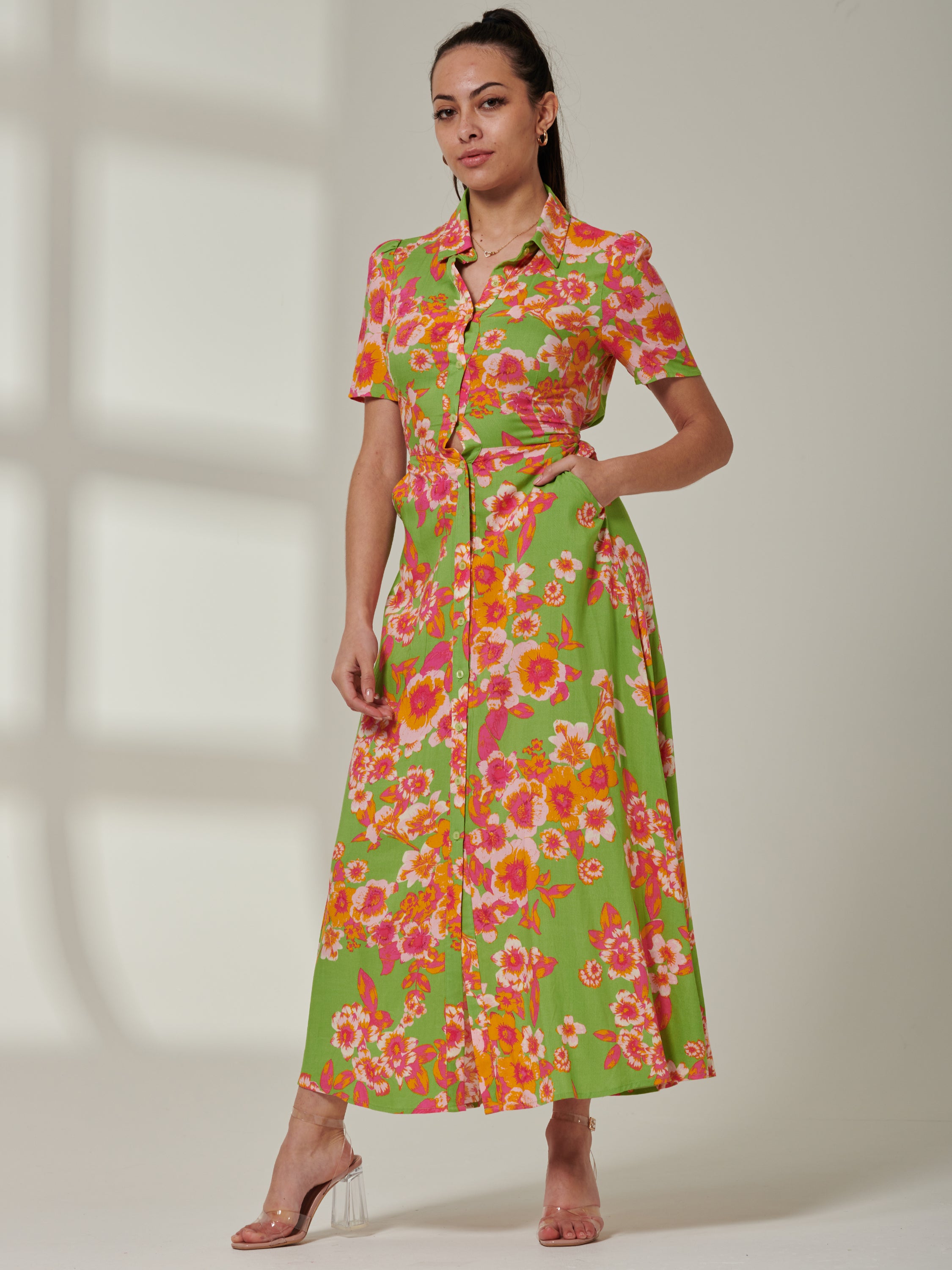 Sample Sale - Floral Print Button Dress, Multi