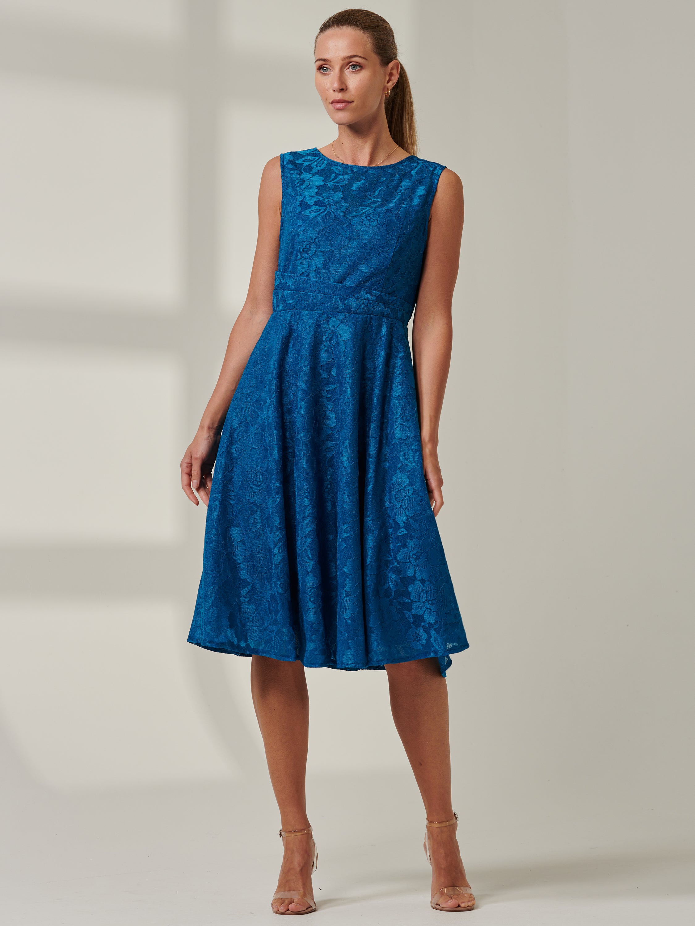 Laced Fit & Flare Mid Dress, Blue