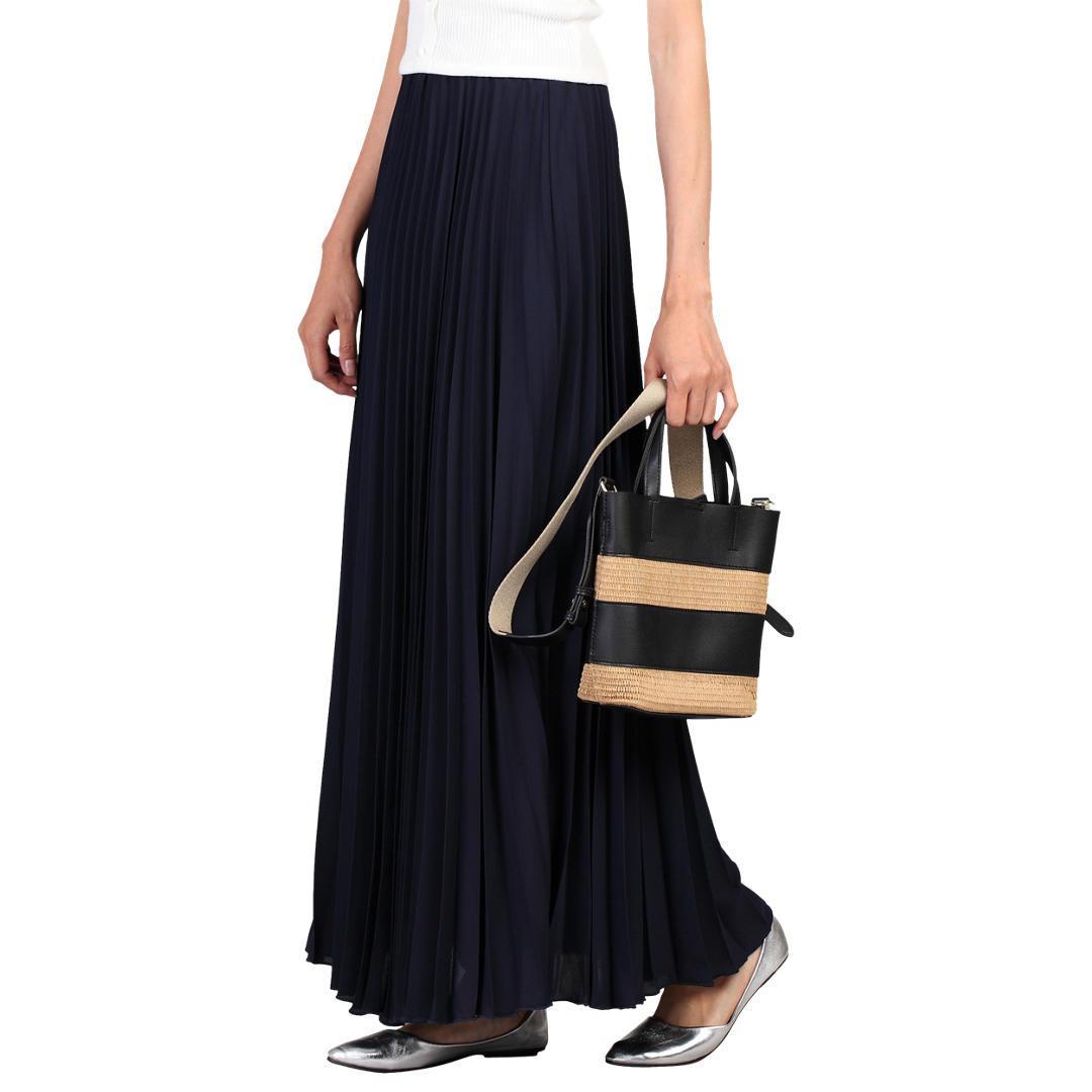 Pleated Crepe Maxi Skirt, Navy