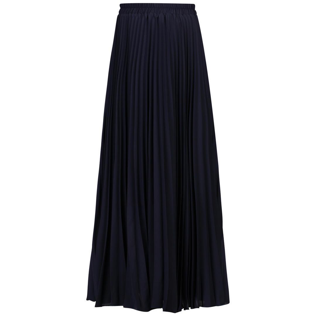 Pleated Crepe Maxi Skirt, Navy