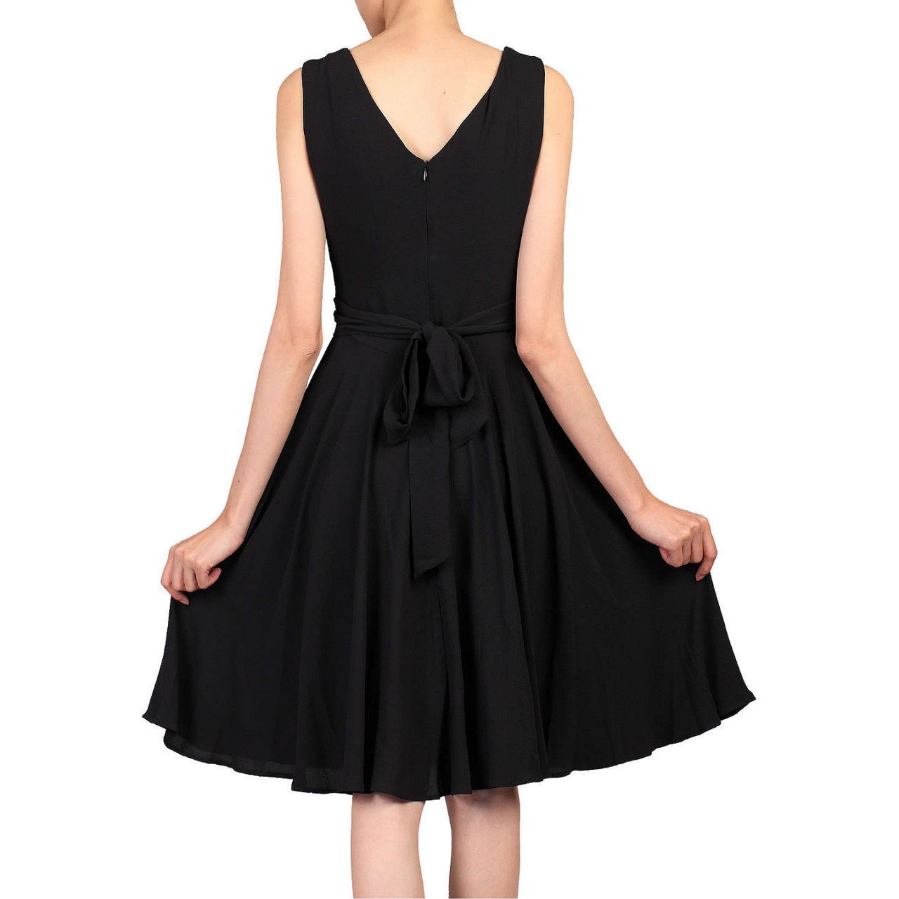 Black Wrap Belted Skater Dress