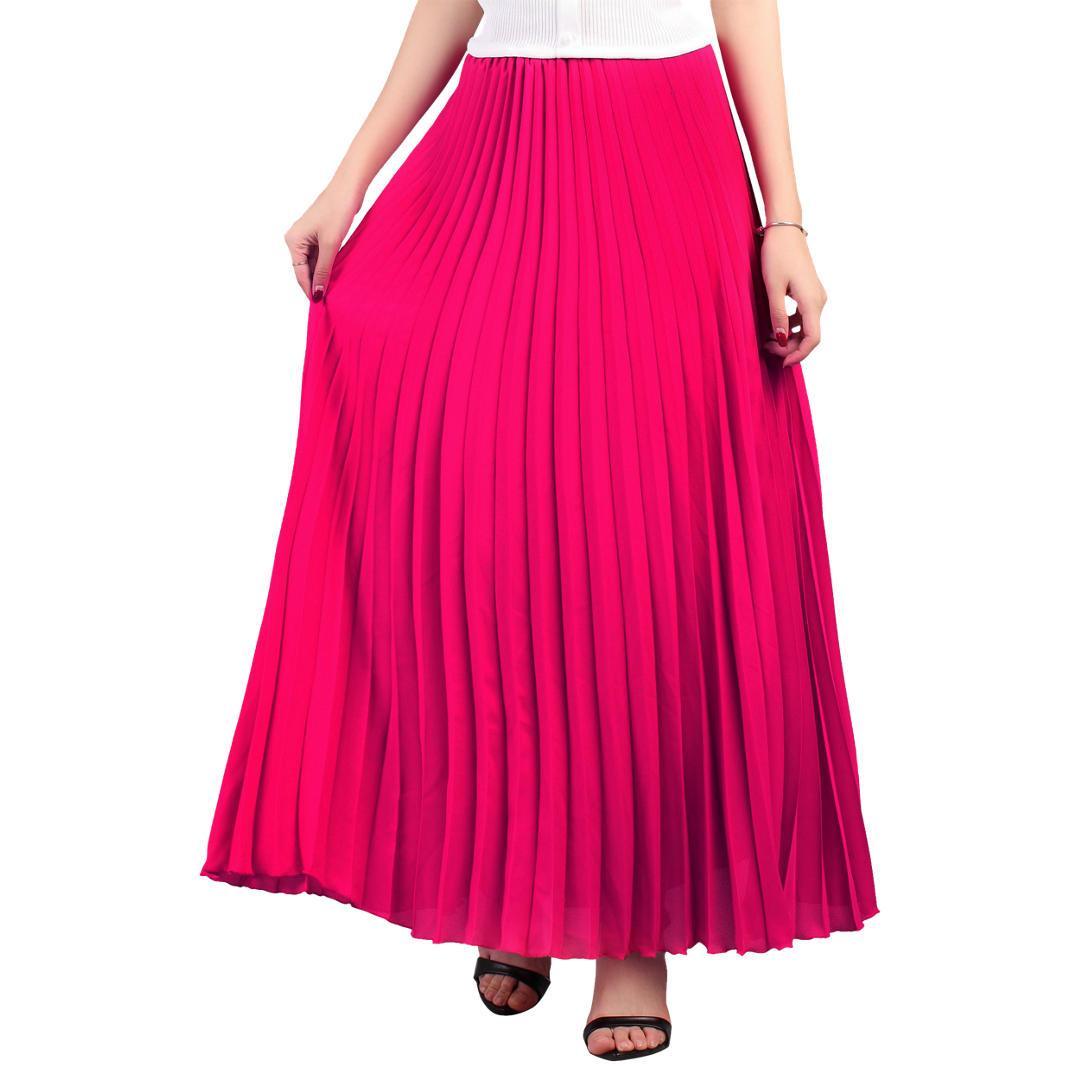 Pleated Crepe Maxi Skirt, Magenta