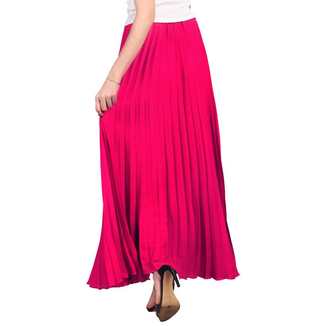 Pleated Crepe Maxi Skirt, Magenta