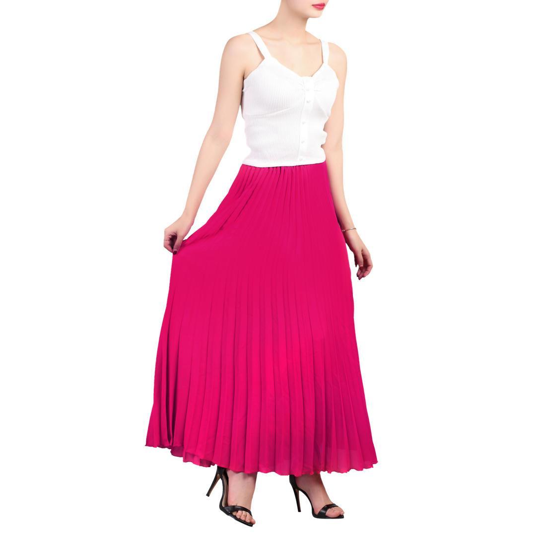 Pleated Crepe Maxi Skirt, Magenta