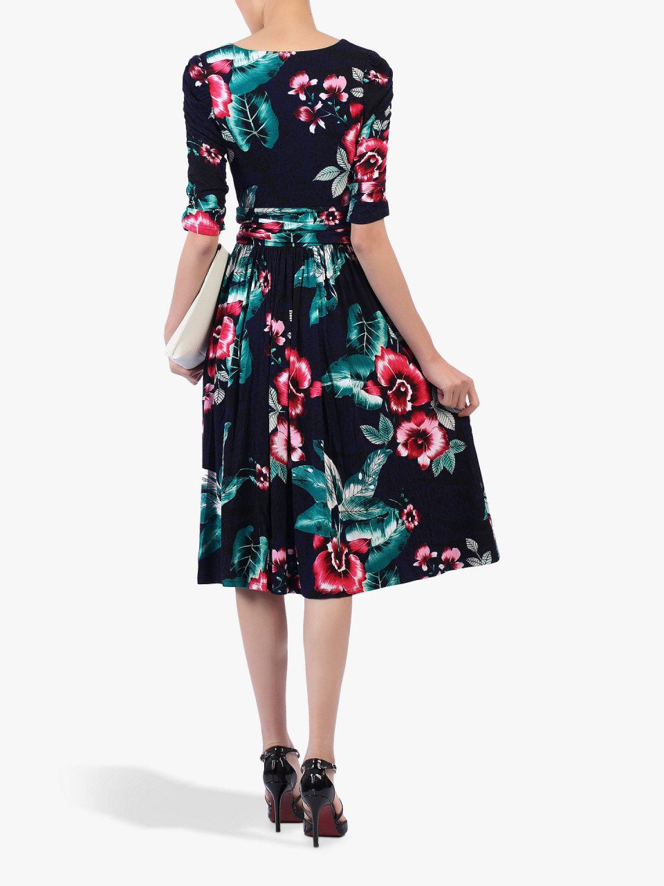 Floral Print Midi Viscose Dress, Navy