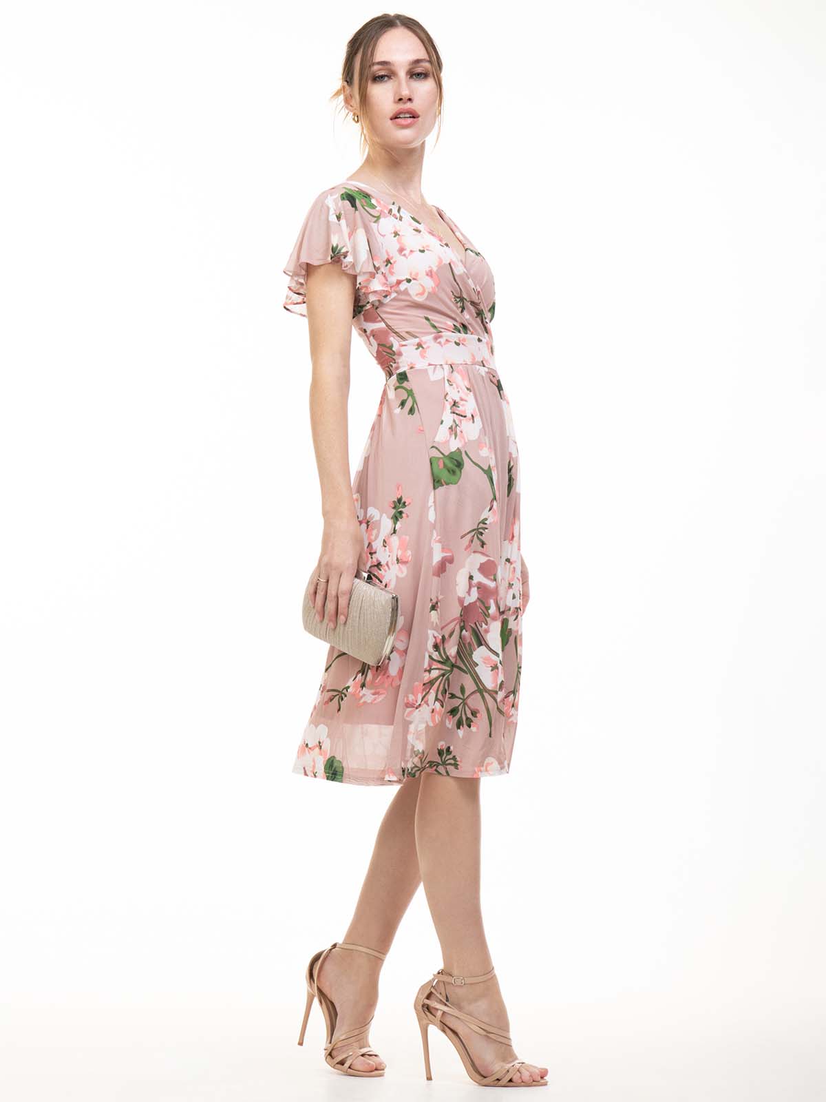 Lylah Cross Front Floral Dress, Pink Floral